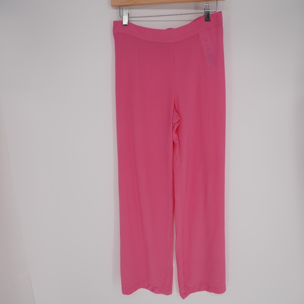 120% Silk Wide Leg Pant Womens 42 M Pink Crepe Pull On Resort Luxury Loungewear